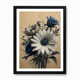 Blue And White Flowers hamptons Art Print