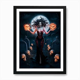 Sexy Gorgeous Witch with Fireballs Painting #6 Art Print