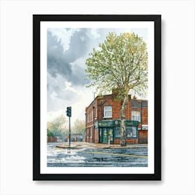 Barking London Borough   Street Watercolour 3 Art Print