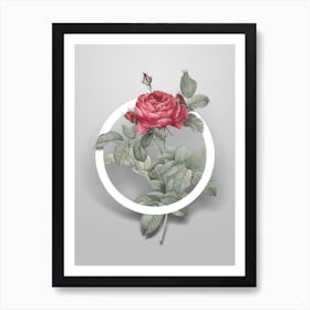Vintage Red Gallic Rose Minimalist Floral Geometric Circle on Soft Gray n.0415 Art Print