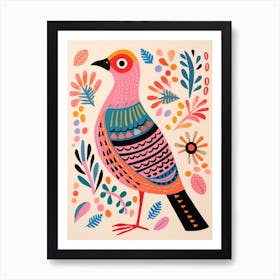 Pink Scandi Partridge 2 Art Print