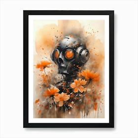 Robot Abstract Orange Flowers Painting (32) Art Print