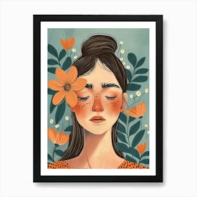 Boho Girl With Flowers Art Print