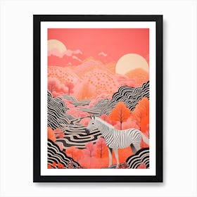 Pink Zebra Illustration With The Hills 2 Art Print