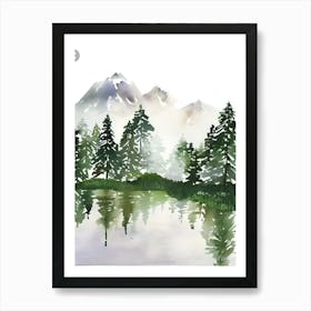 Watercolor Of Mountains And Trees Art Print