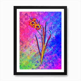Ixia Tricolor Botanical in Acid Neon Pink Green and Blue n.0212 Art Print