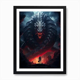 Man Standing In Front Of A Dragon Art Print