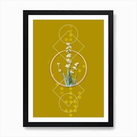 Vintage Pale Yellow Eyed Grass Botanical with Geometric Line Motif and Dot Pattern n.0318 Art Print