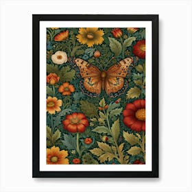 William Morris garden with butterfly Art Print