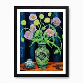 Flowers In A Vase Still Life Painting Scabiosa 2 Art Print