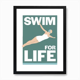 Swim for life – art deco style vintage diving swim in bathroom greens Art Print