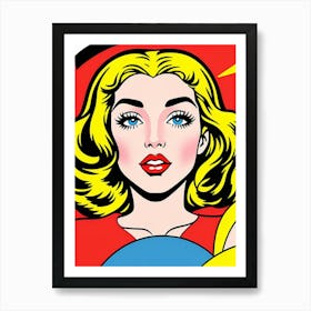 Iconic Expression: A Woman's Face in Bold Pop Art Strokes Comic Book Girl Art Print