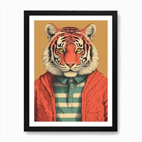 Tiger Illustrations Wearing A Winter Jumper 4 Art Print