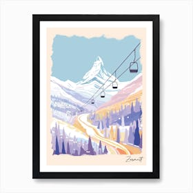 Poster Of Zermatt   Switzerland, Ski Resort Pastel Colours Illustration 1 Art Print