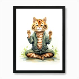 Tiger Illustration Practicing Yoga Watercolour 2 Art Print