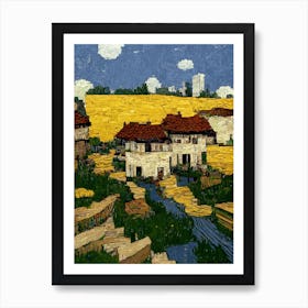 Minecraft Village By Van Gogh Art Print