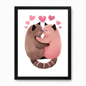 Pink Cats in Love Valentines 3 Art Print