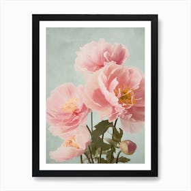 Peonies Flowers Acrylic Painting In Pastel Colours 2 Art Print