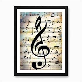 Music Notes And Treble Clef Art Print