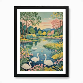 Swans By The Pond Art Print