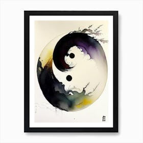 Repeat 4 Yin And Yang Japanese Ink Art Print