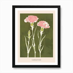 Pink & Green Carnation 3 Flower Poster Art Print