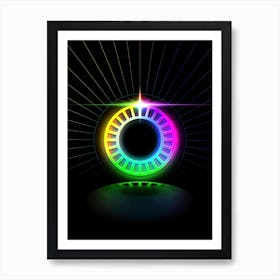 Neon Geometric Glyph in Candy Blue and Pink with Rainbow Sparkle on Black n.0232 Art Print