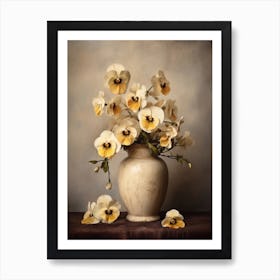 Pansy, Autumn Fall Flowers Sitting In A White Vase, Farmhouse Style 3 Art Print