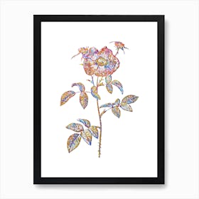 Stained Glass Stapelia Rose Bloom Mosaic Botanical Illustration on White Art Print