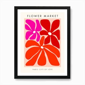 Flower Market - Paris Love pink red Art Print