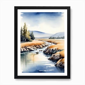 Landscape River Watercolor Painting (29) Art Print