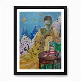 Dining Room Wall Art, Girl in a Yellow Dress Art Print