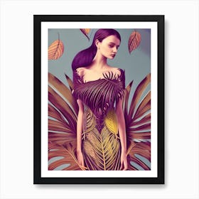 Lady Dressed In Monstera Deliciosa Leaves Art Print