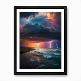 Raging Lightning Over The Ocean Art Print