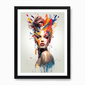 Portrait Of A Woman Splash Color Art Print