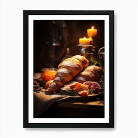 Christmas With Croissants And Fruit Art Print