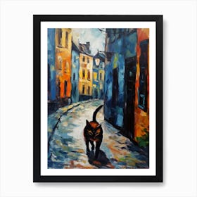 Painting Of Copenhagen Denmark With A Cat In The Style Of Impressionism 1 Art Print