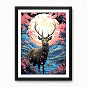 Deer In Cherry Blossoms Art Print