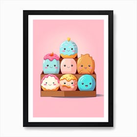 Kawaii Cute Donuts Box Art Print