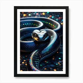 Black Glittery Snake Art Print