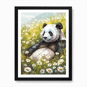 Giant Panda Resting In A Field Of Daisies Storybook Illustration 11 Art Print