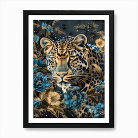 Leopard With Flowers 2 Art Print