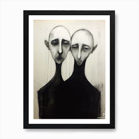 Sketches Of Two Faces Charcoal Portrait 2 Art Print