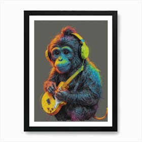 Monkey Playing Guitar Art Print