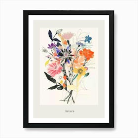 Asters Collage Flower Bouquet Poster Art Print