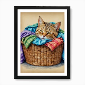 Cat In A Basket Art Print