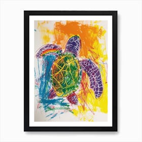 Abstract Sea Turtle Crayon Doodle 2 Art Print