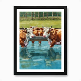 Cows In The Water Art Print