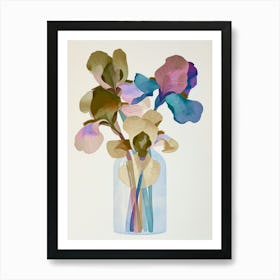 Iris In Vase. Green Purple and Blue Art Print