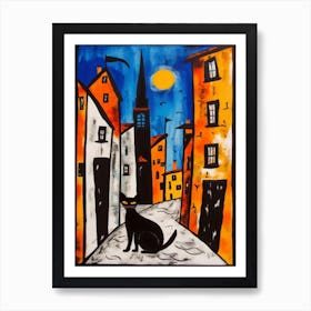 Painting Of Berlin With A Cat In The Style Of Surrealism, Miro Style 2 Art Print